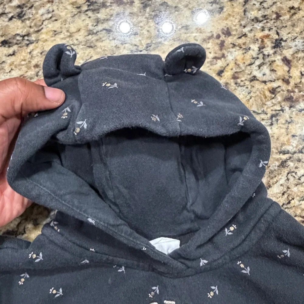 Baby Gap Floral Cropped Hoodie and Jogger Set Gray Bear‎ Ears 6-12 Months
